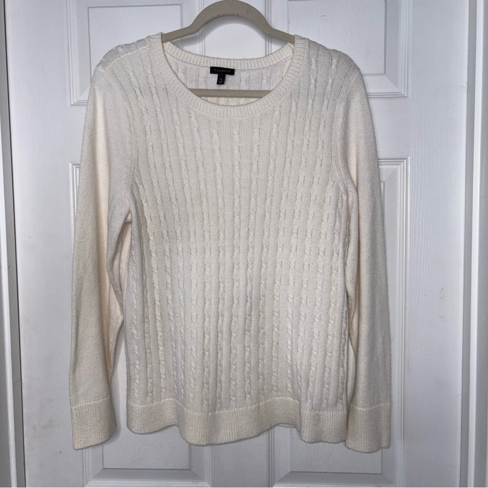 Talbot’s Cable Knit Pullover Sweater Ivory Size XL Cotton Blend all seasons